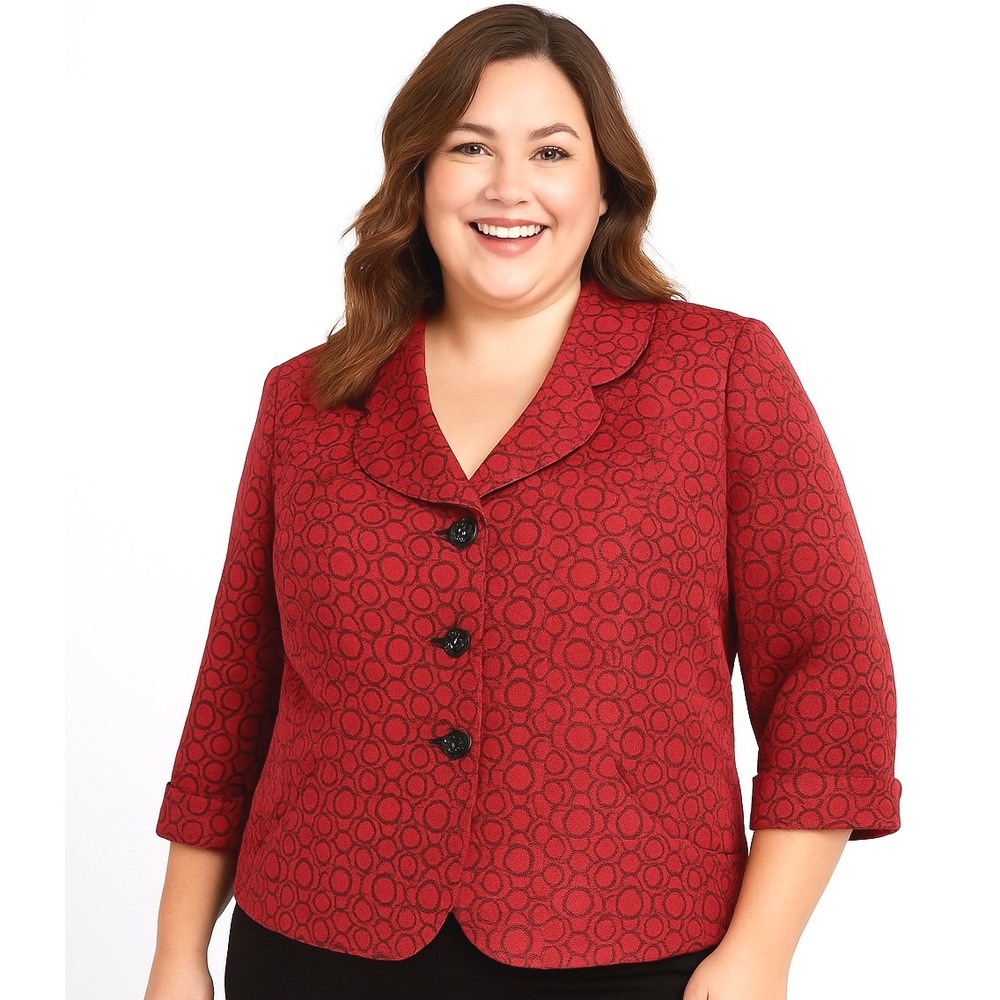 Le Bos Women 16WP‎ Petite Blazer Red Black Collared Geometric Structured